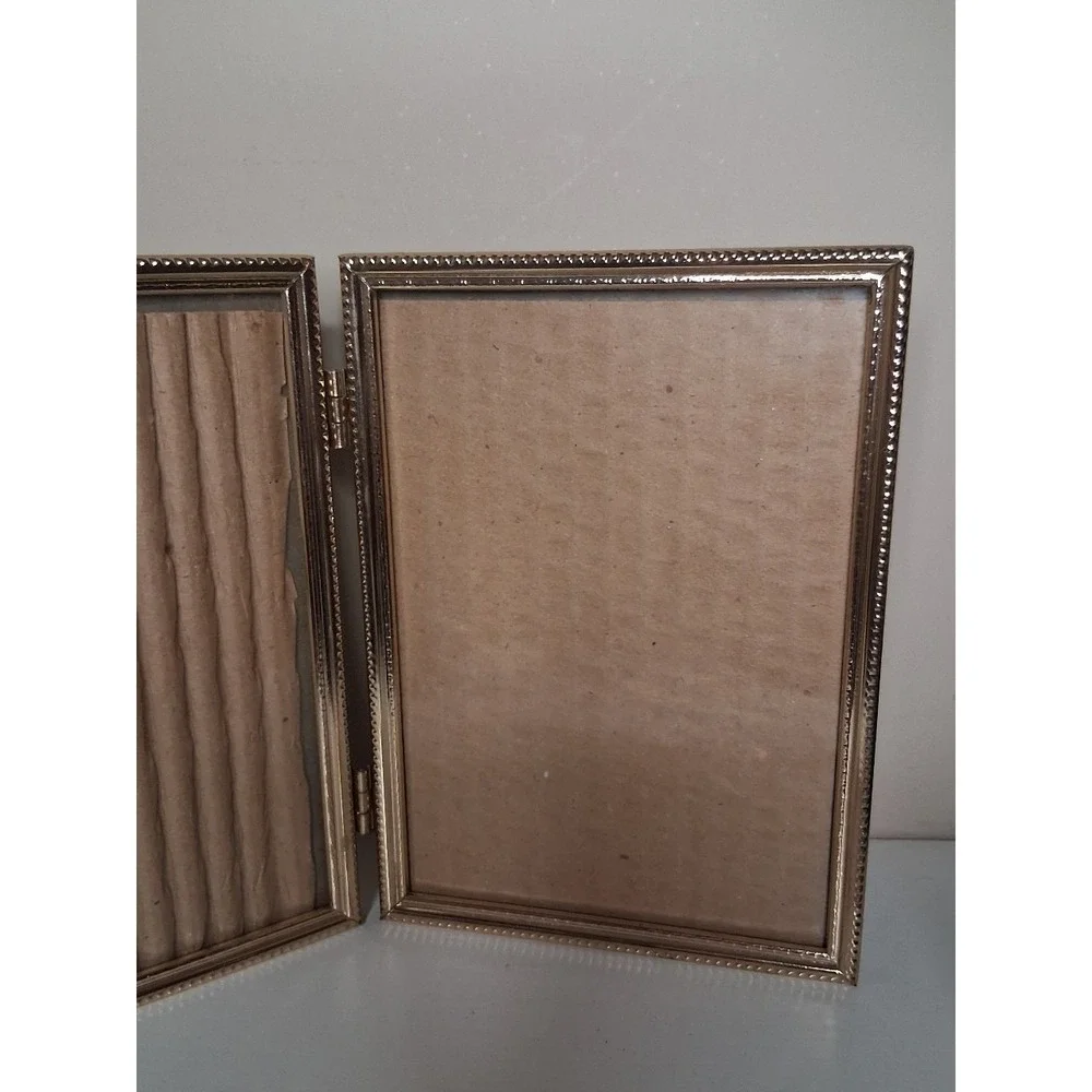 Vintage Gold Tone Hinged Double Picture Frame 4.5